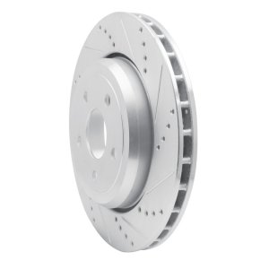 Dodge Durango Brake Rotor (1) - Rear Right - R1 Concepts - Drilled & Slotted - Silver - `12-`25